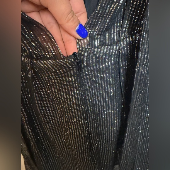 Maje Black Metallic Sheer Long-Sleeve Mini Silk Dress - Picture 5 of 8